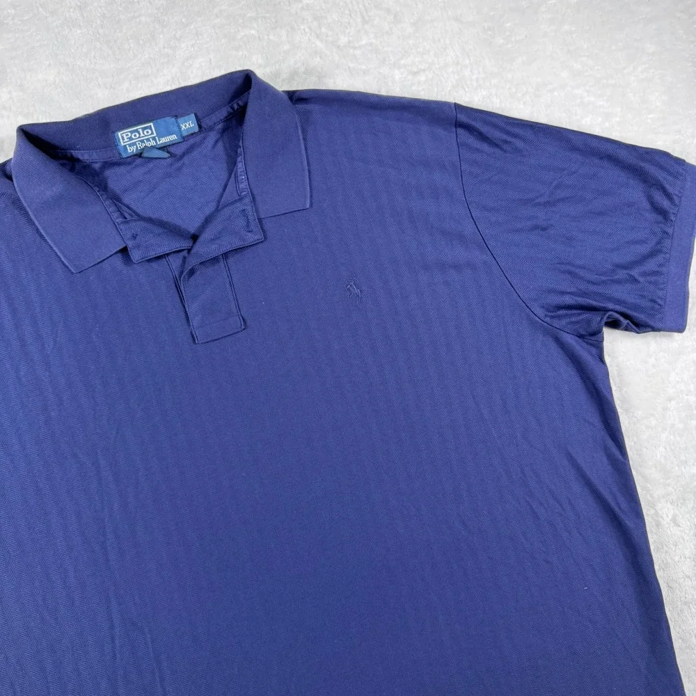 Polo Ralph Lauren Men's XXL Navy Blue Pima Cotton Herringbone Short Sleeve Polo
